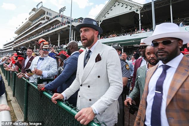Travis Kelce arrives for Kentucky Derby without Taylor Swift as dapper Chiefs star wears white and black suit – Daily Mail